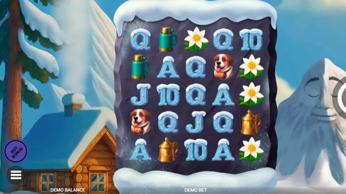 Tampilan visual slot Avalanche dengan latar belakang gunung bersalju dan karakter yeti yang lucu.